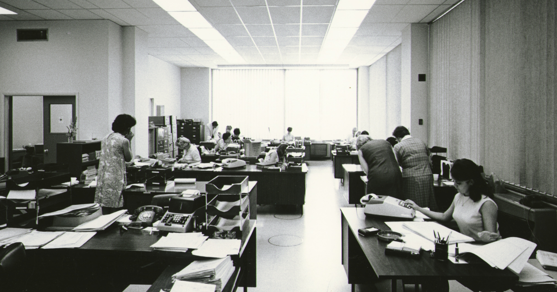 Inside the offices of Carl M. Freeman Inc. (Historical photograph)